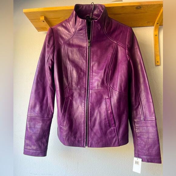 Lamarque Jackets & Blazers - La Marque Fitted Leather Jacket small purple leather beautiful NWT